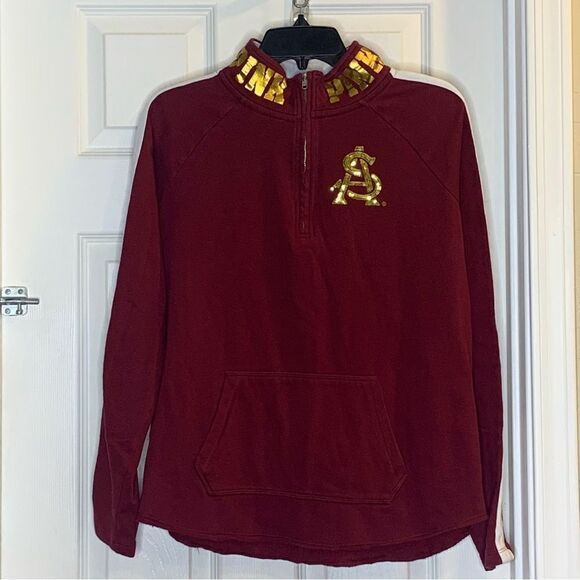 PINK Victoria’s Secret ASU 1/4 Zip Pullover Maroon and Gold Size Medium - Picture 1 of 9